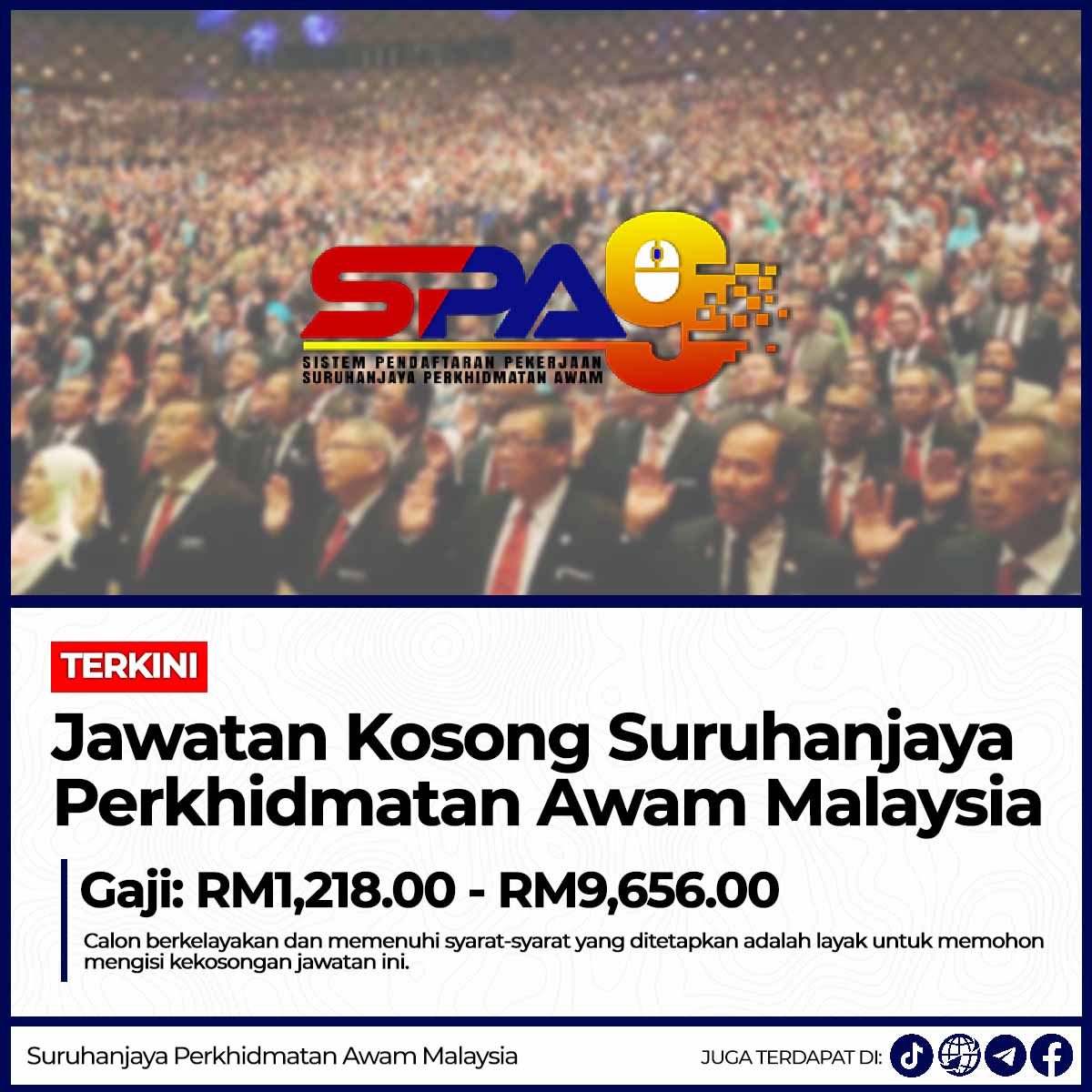 Jawatan Kosong Suruhanjaya Perkhidmatan Awam Malaysia : Gaji RM1,218.00 - RM9,656.00