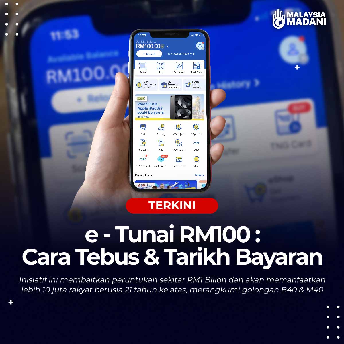 Kredit e-Tunai RM100 : Cara Tebus & Tarikh Bayaran