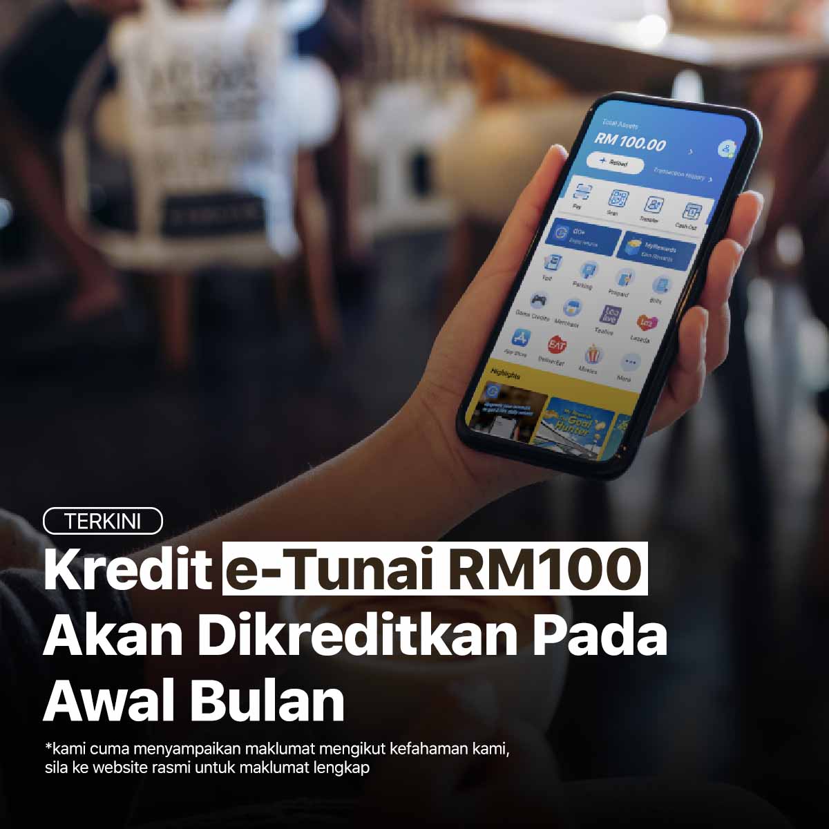 Kredit e-Tunai RM100 : Tarikh Bayaran Telah Diumumkan