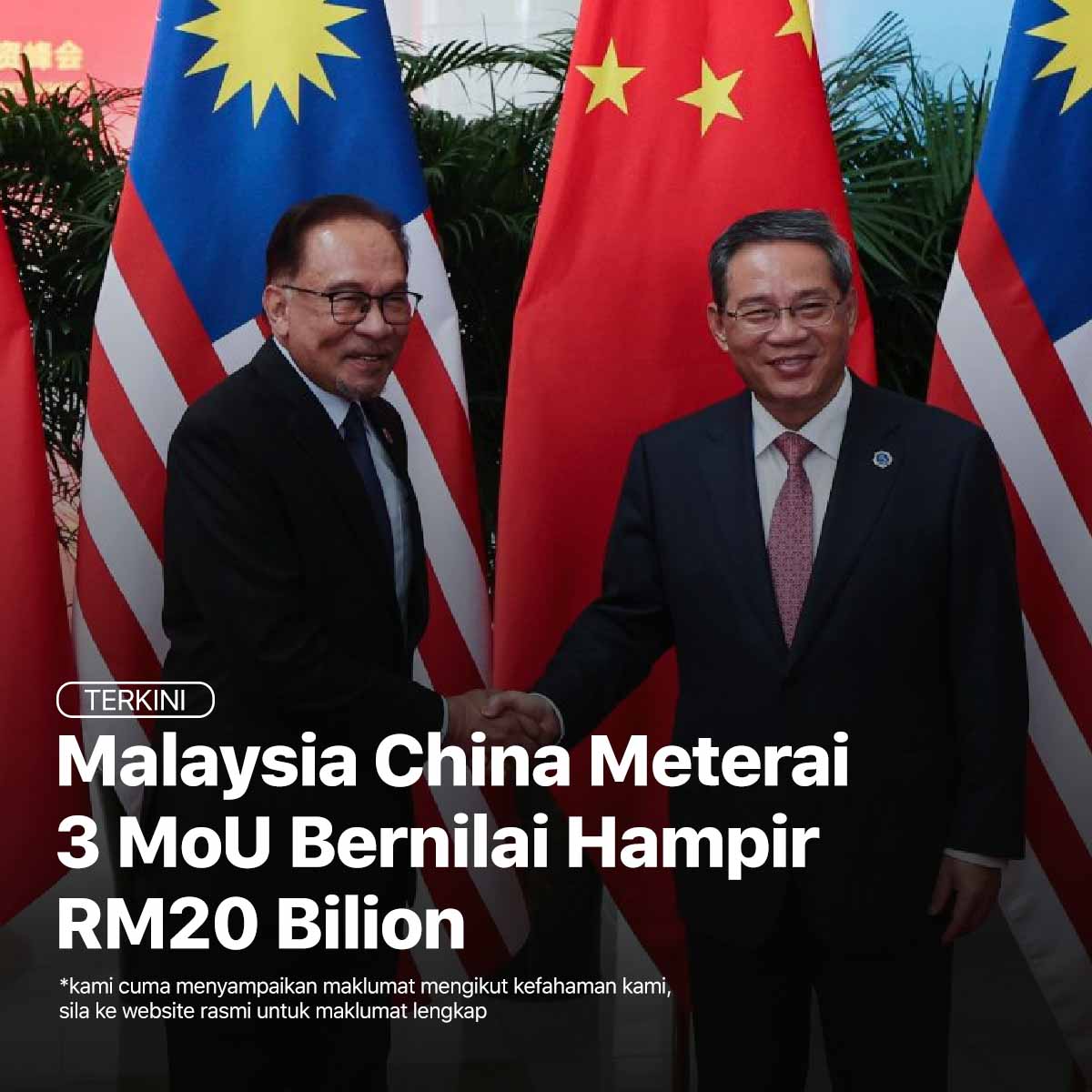 Syarikat Malaysia China Meterai 3 MoU Bernilai Hampir RM20 Bilion