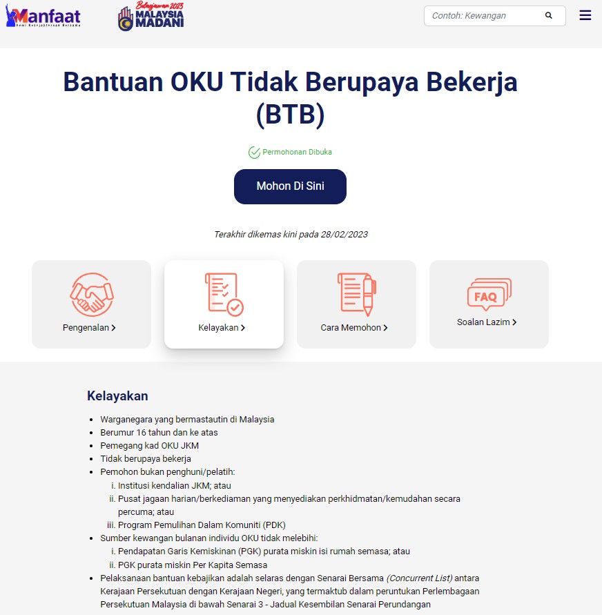 Bantuan RM300 Sebulan OKU Tidak Berupaya Bekerja (BTB) - JKM