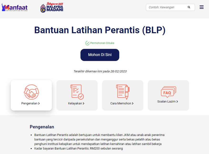 Bantuan RM200 Latihan Perintis - JKM