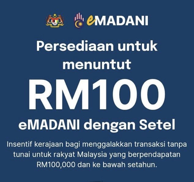 eMadani Setel : Cara Daftar Dan Tebus e-Wallet RM100