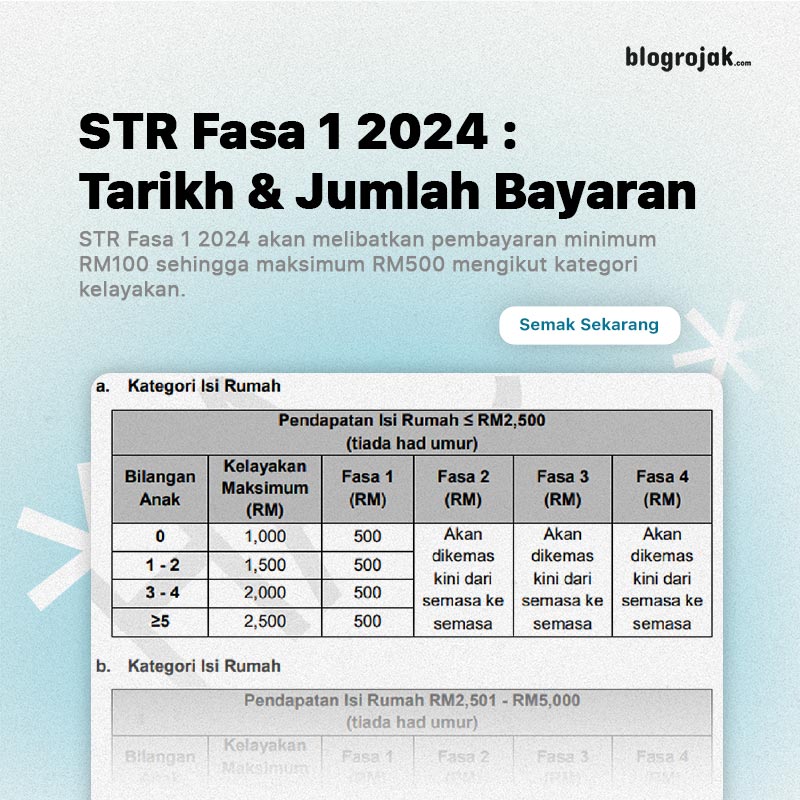 STR Fasa 1 2024: Tarikh & Jumlah Bayaran