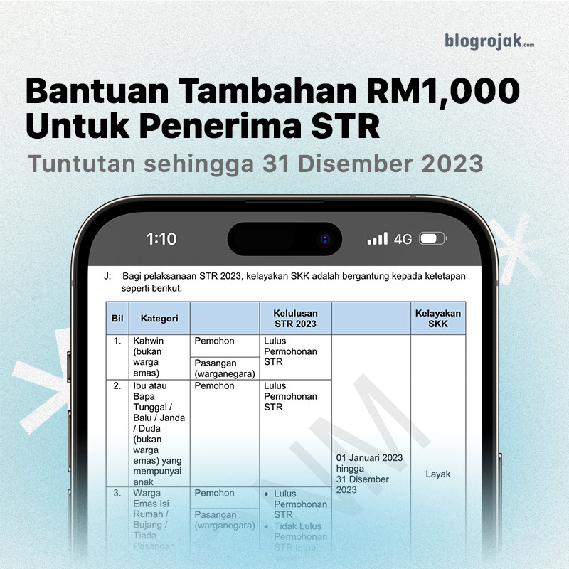 Bantuan Tambahan RM1000 Untuk Penerima STR : Tarikh Tuntutan Sehingga 31 Disember 2023