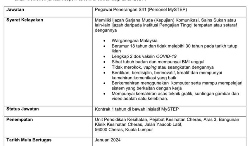 Jawatan kosong Kementerian Kesihatan Malaysia