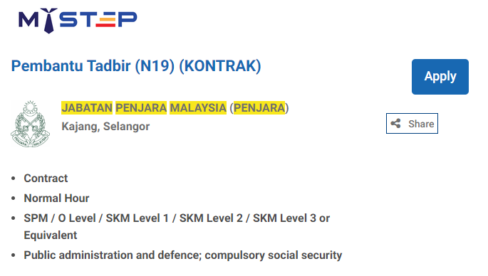 Jawatan Kosong : Jabatan Penjara Malaysia Januari 2024