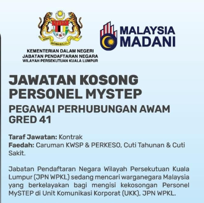 Jawatan Kosong : Jabatan Pendaftaran Negara(JPN) Februari 2024