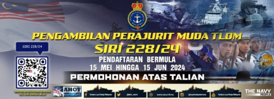 Jawatan Kosong Pengambilan Perajurit Muda TLDM Siri 228/24 : Kelayakan Minima SPM Ambilan Jun 2024