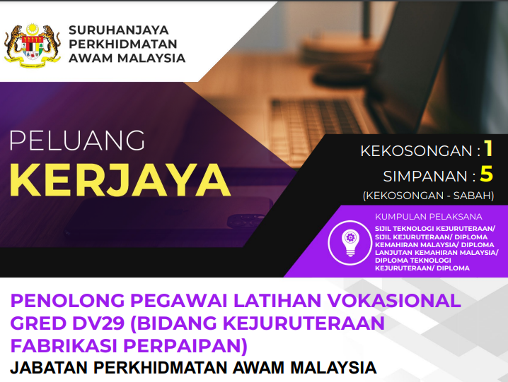 Jawatan Kosong Jabatan Perkhidmatan Awam(JPA) : Pelbagai Jawatan Minima Diploma Ambilan Jun 2024